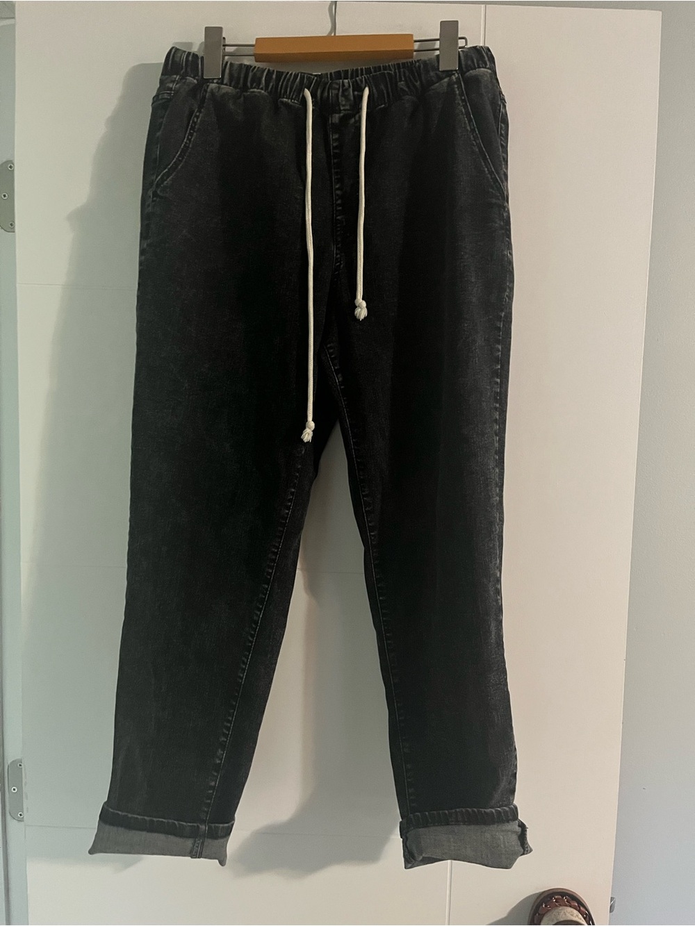 Black Drawstring Denim Joggers